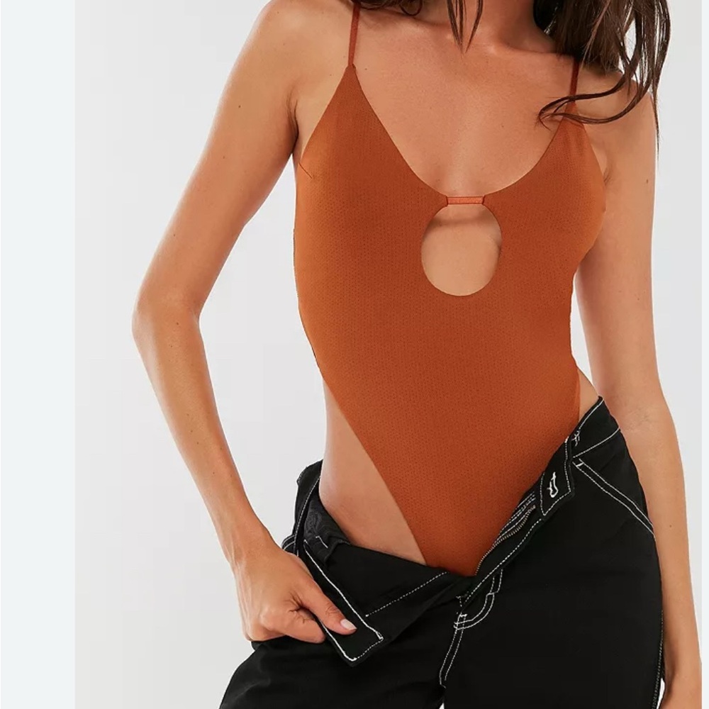 Out From Under Dark Side Cutout Bodysuit Rust Orange Y2K Size Medium